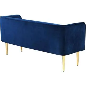 Meridian Furniture Audrey Collection Modern | Contemporary Velvet Upholstered Bench with Sturdy Metal Legs in Gold Finish, 52" W x 19" D x 24" H, Navy