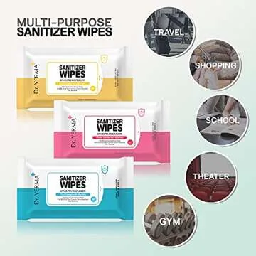 Dr. YERMA 70% Alcohol Hand Sanitizer Wipes with Aloe Vera & Extra Moisturizers, 10 Packs of 20 (200 wipes) Travel Size, Vegan Flower Scented, Eliminates 99.9% of Germs