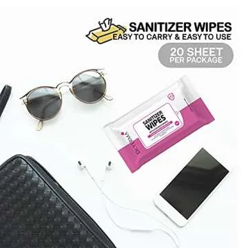 Dr. YERMA 70% Alcohol Hand Sanitizer Wipes with Aloe Vera & Extra Moisturizers, 10 Packs of 20 (200 wipes) Travel Size, Vegan Flower Scented, Eliminates 99.9% of Germs