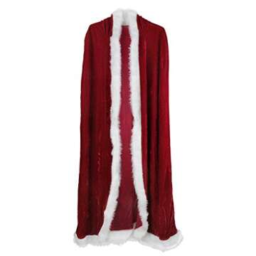 Christmas Halloween Costumes Cloak Mrs. Claus Santa Xmas Velvet Hooded Cape Robe