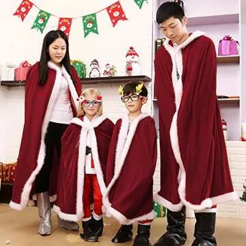 Christmas Halloween Costumes Cloak Mrs. Claus Santa Xmas Velvet Hooded Cape Robe