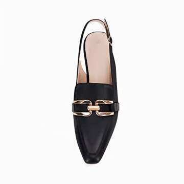 Fashare Womens Kitten Heels Slingback Closed Pointed Toe Dress Shoes Metal Chain Buckle Elegant Pumps Black