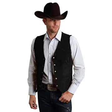 JYDress Men's Suede Leather Vest Vintage Cowboy Style Sleeveless Jacket Slim Fit Wedding Waistcoats