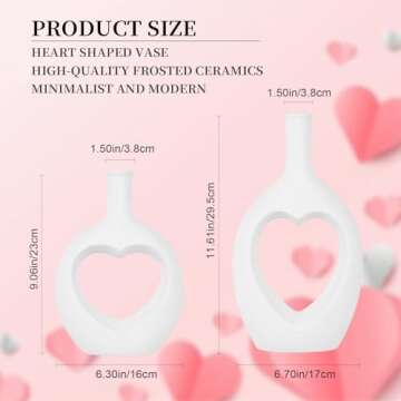 Hismir White Ceramic Heart Shaped Hollow Vase Set of 2，Valentine Table Flower Vase for Home Decoration，Gift for Girl Women Her Mom on Valentine's Day Mothers Day Christmas Birthday Anniversary Wedding