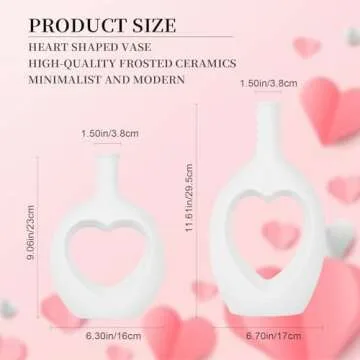 Hismir White Ceramic Heart Shaped Hollow Vase Set of 2，Valentine Table Flower Vase for Home Decoration，Gift for Girl Women Her Mom on Valentine's Day Mothers Day Christmas Birthday Anniversary Wedding