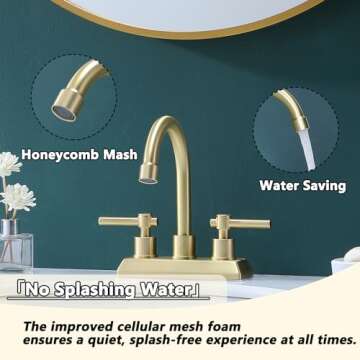 VESLA HOME Modern 2 Handle 4 Inch Centerset Brushed Gold Bathroom Faucet,Lavatory Swivel Spout Vanity Bathroom Sink Faucet with Water Supply Lines & Pop-up Drain