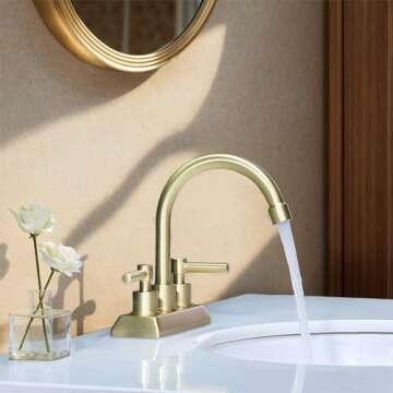 VESLA HOME Modern 2 Handle 4 Inch Centerset Brushed Gold Bathroom Faucet,Lavatory Swivel Spout Vanity Bathroom Sink Faucet with Water Supply Lines & Pop-up Drain
