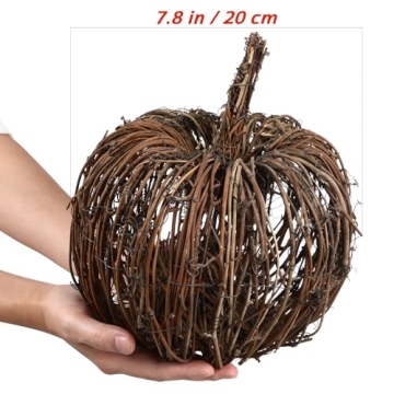 SEWACC Wicker Rattan Pumpkin Decor for Fall and Halloween