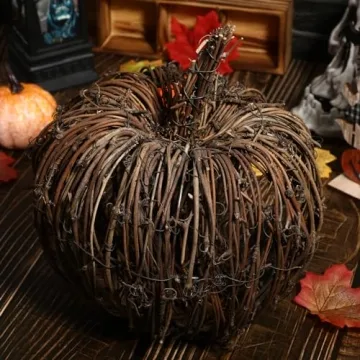 SEWACC Wicker Rattan Pumpkin Decor for Fall and Halloween