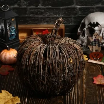 SEWACC Wicker Rattan Pumpkin Decor for Fall and Halloween