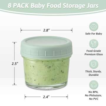 VITEVER 8 Pack Glass Baby Food Storage Containers, 4 oz Baby Food Jars with Plastic Lids, Small Baby...