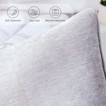 HPUK Pack of 2 Throw Pillow Covers Cashmere Decorative Square Pillowcases, Solid Cushion Covers for Sofa Couch Bedroom Office, 18 x 18 inch, Grey