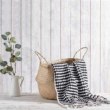 Hand Loom Turkish Towel Thick Luxury Fluffy 100% Cotton Hand Towel Kitchen Towel Medium Size 17x32 Inches (45x80cm) (1, Black & White)