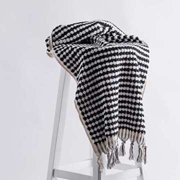 Hand Loom Turkish Towel Thick Luxury Fluffy 100% Cotton Hand Towel Kitchen Towel Medium Size 17x32 Inches (45x80cm) (1, Black & White)