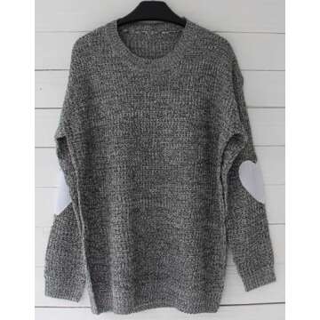 Shermie Women's Cute Heart Pattern Elbow Patchwork Knitted Sweaters - Long Sleeve Casual Pullover