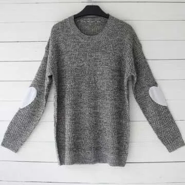 Shermie Women's Cute Heart Sweater - Trendy Elbow Patch Design