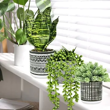 Winlyn 3 Pcs Faux Potted Plants for Modern Decor