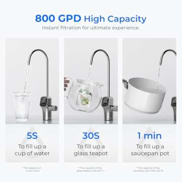 Waterdrop G3P800 Reverse Osmosis System, 800 GPD Fast Flow, NSF/ANSI 42 & 53 & 58 & 372 Certified, 3:1 Pure to Drain, Tankless Under Sink RO Water Filter System, LED Purifier, Smart Faucet