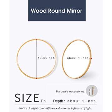 TinyTimes 19.69" Wooden Frame Round Mirror, Accent Mirror, Wall Mirror, Rustic Accent Dresser Mirror, Vanity Mirror, for Living Rooms, Bathroom, Home Mirrors Decor -Natural
