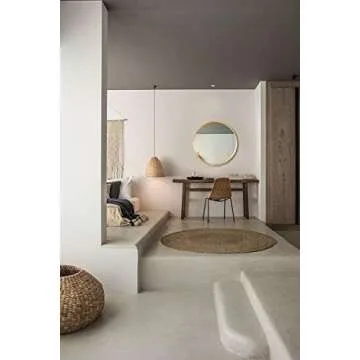 TinyTimes 19.69" Wooden Frame Round Mirror, Accent Mirror, Wall Mirror, Rustic Accent Dresser Mirror, Vanity Mirror, for Living Rooms, Bathroom, Home Mirrors Decor -Natural