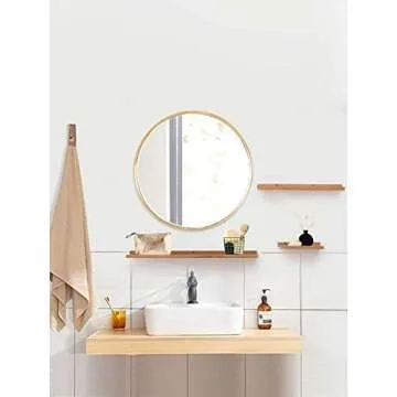 TinyTimes 19.69" Wooden Frame Round Mirror, Accent Mirror, Wall Mirror, Rustic Accent Dresser Mirror, Vanity Mirror, for Living Rooms, Bathroom, Home Mirrors Decor -Natural