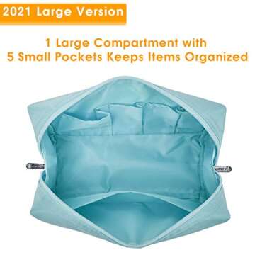 Narwey Cute Makeup Bag Travel Cosmetic Bag Organizer Toiletry Bag Make Up Bags with Compartments for Women Girls (Large, Sky Blue)