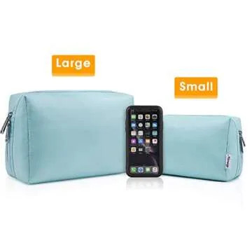 Narwey Cute Makeup Bag Travel Cosmetic Bag Organizer Toiletry Bag Make Up Bags with Compartments for Women Girls (Large, Sky Blue)