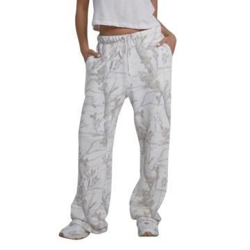 Nkgra Womens Camo Pants Casual Elastic Waist Wide Leg Pants Lightweight Baggy Sweatpants with Pocket