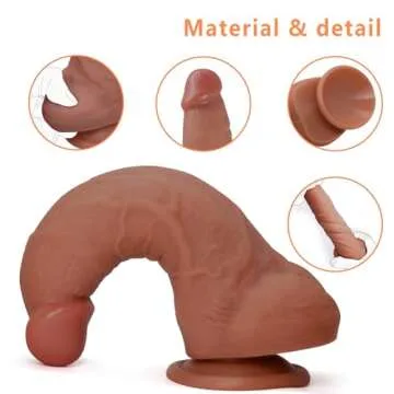 Sex Toy for Women 7 Inch Realistic Silicone Dildo,Body-Safe Material Strong Suction Cup Ultra Soft Lifelike Thick Anal Dildo for Men G spot Stimulator with Curved Shaft and Balls Throat Trainer