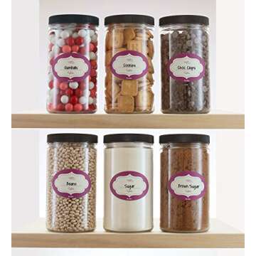 DilaBee 32 Oz Plastic Jars with Lids and Labels - 6 Pack Clear Storage Containers with Airtight Lids for Food, Kitchen Pantry, Home Organization and More