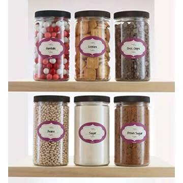 DilaBee 32 Oz Plastic Jars with Lids and Labels - 6 Pack Clear Storage Containers with Airtight Lids for Food, Kitchen Pantry, Home Organization and More