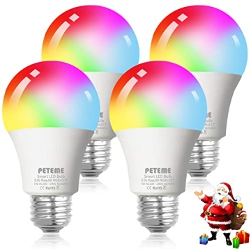 Peteme WiFi Smart Color Changing Light Bulb 4 Pack