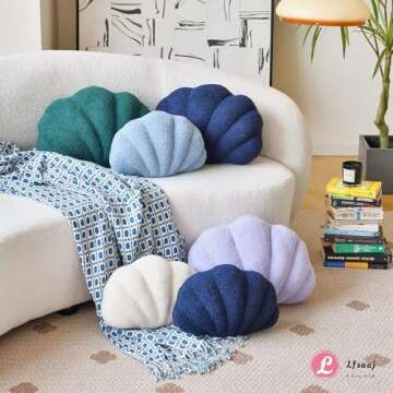 Lfsaaj Navy Seashell Throw Pillows, Shell Shaped Throw Pillows, 13 Inch Soft Home Decorative Pillow Plush Cushion for Bed Couch Living Sofa Room Decor Accent Throw Pillow