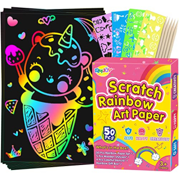 RMJOY Rainbow Scratch Off Paper for Kids: Easter Crafts Gifts for Kids 60pcs Magic Arts Supplies for...