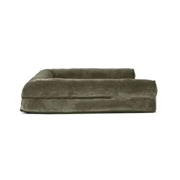 Furhaven Orthopedic Dog Bed for Large Dogs w/ Removable Bolsters & Washable Cover, For Dogs Up to 95 lbs - Faux Fur & Velvet Sofa - Dark Sage, Jumbo/XL