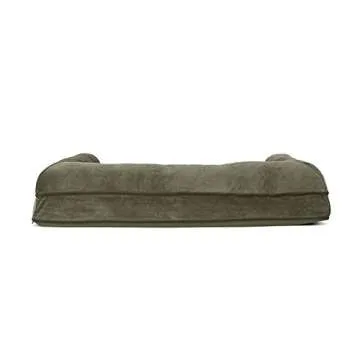 Furhaven Orthopedic Dog Bed for Large Dogs w/ Removable Bolsters & Washable Cover, For Dogs Up to 95 lbs - Faux Fur & Velvet Sofa - Dark Sage, Jumbo/XL