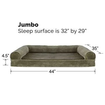 Furhaven Orthopedic Dog Bed for Large Dogs w/ Removable Bolsters & Washable Cover, For Dogs Up to 95 lbs - Faux Fur & Velvet Sofa - Dark Sage, Jumbo/XL