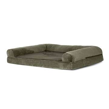 Furhaven Orthopedic Dog Bed for Large Dogs w/ Removable Bolsters & Washable Cover, For Dogs Up to 95 lbs - Faux Fur & Velvet Sofa - Dark Sage, Jumbo/XL
