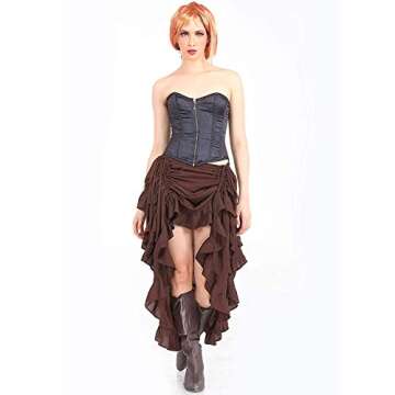 ThePirateDressing Steampunk Victorian Cosplay Costume Womens High-Low Show Girl Skirt C1367 (Chocolate) (Large)