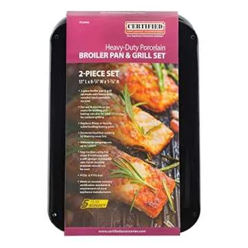 Certified Appliance Accessories SPL50008 Small 2-Piece Broiler Pan & Grill Set Porcelain-on-Steel 13"x8-3/4"x1-3/8" Broiler Pan for Oven, Black