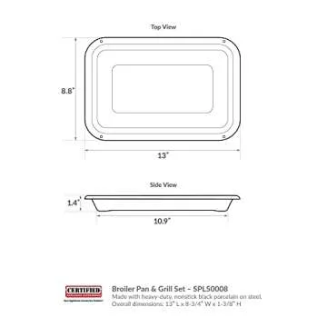 Certified Appliance Accessories SPL50008 Small 2-Piece Broiler Pan & Grill Set Porcelain-on-Steel 13"x8-3/4"x1-3/8" Broiler Pan for Oven, Black