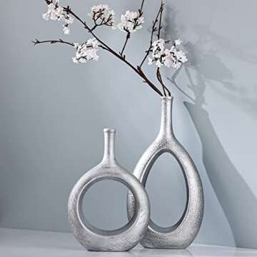 Silver Ceramic Hollow Elliptical Vases - Modern Decor