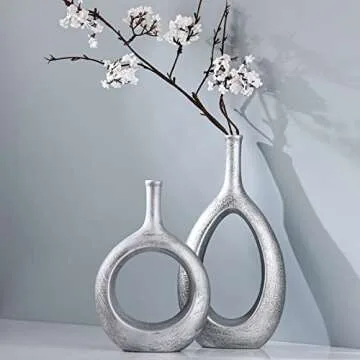 Silver Ceramic Hollow Elliptical Vases - Modern Decor