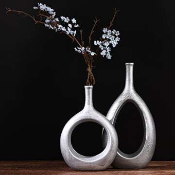 Silver Ceramic Hollow Elliptical Vases - Modern Decor