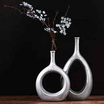 Silver Ceramic Hollow Elliptical Vases - Modern Decor