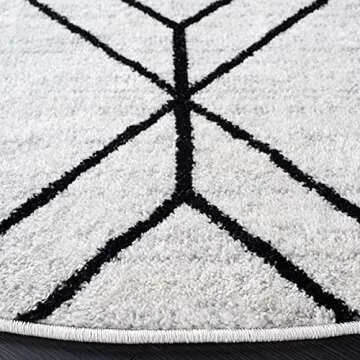 SAFAVIEH Adirondack Collection Area Rug - 4' Round, Ivory & Black, Modern Geometric Design, Non-Shedding & Easy Care, Ideal for High Traffic Areas in Living Room, Bedroom (ADR241A)