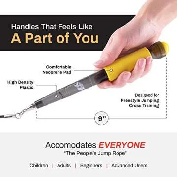 Buddy Lee Jump Ropes Rope Master Yellow Black Original Ball Bearing Jump Rope, 9” HD Plastic Handles. Perfect Jump Rope for Fitness, CrossFit Gym, Endurance Jumping, Cross Overs, Extreme Jumping