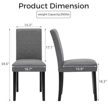 Set of 2 Modern Fabric Upholstered Dining Chairs Elegant Design Dining Room Chairs (Gray Set of 2)