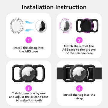 Waterproof Airtag Holder for Dog Collar, Soft Full-Body Protective Airtag Holder for Dog & Cat Collars, Ultra-Durable, Easy Installation, Lightweight Clear Airtag Case (Black, Regular)