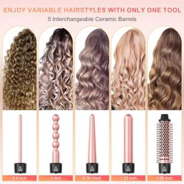 5 in 1 Curling Wand Set, Sixriver Hair Curling Iron with Curling Thermal Brush&4 Interchangeable Cer...